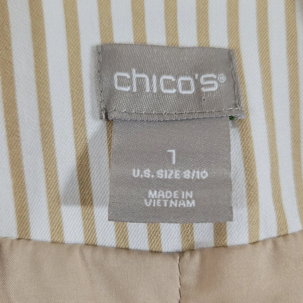 CHICO'S coastal tan striped cotton blend tab-sleeve single-button lined blazer